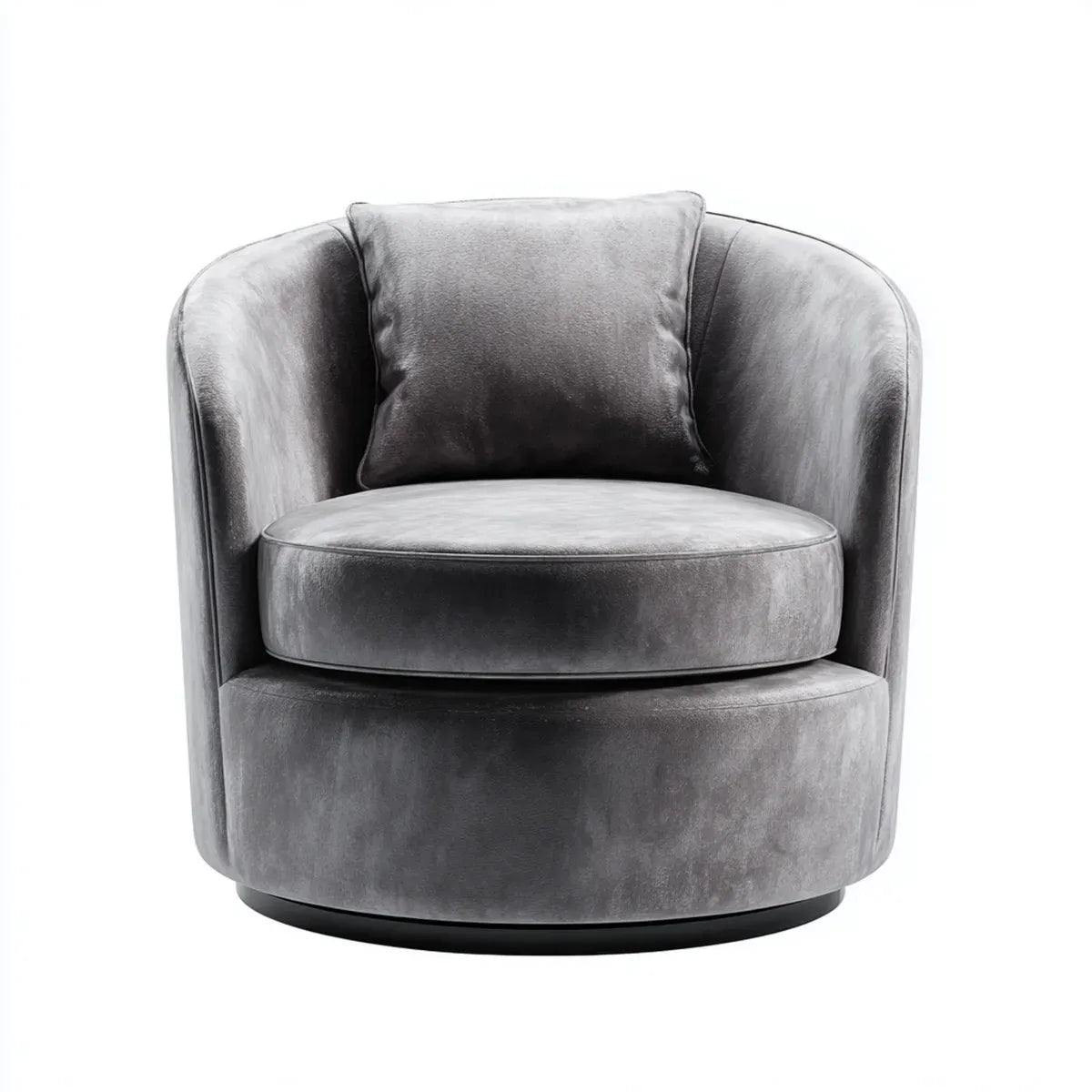 Poltrona girevole da soggiorno grigio in velluto di poliestere con cuscino 80 x 80 x 75 cm
