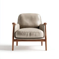 Poltrona da soggiorno beige in pelle sintetica PU con struttura in legno massello di gomma 75 x 80 x 85 cm