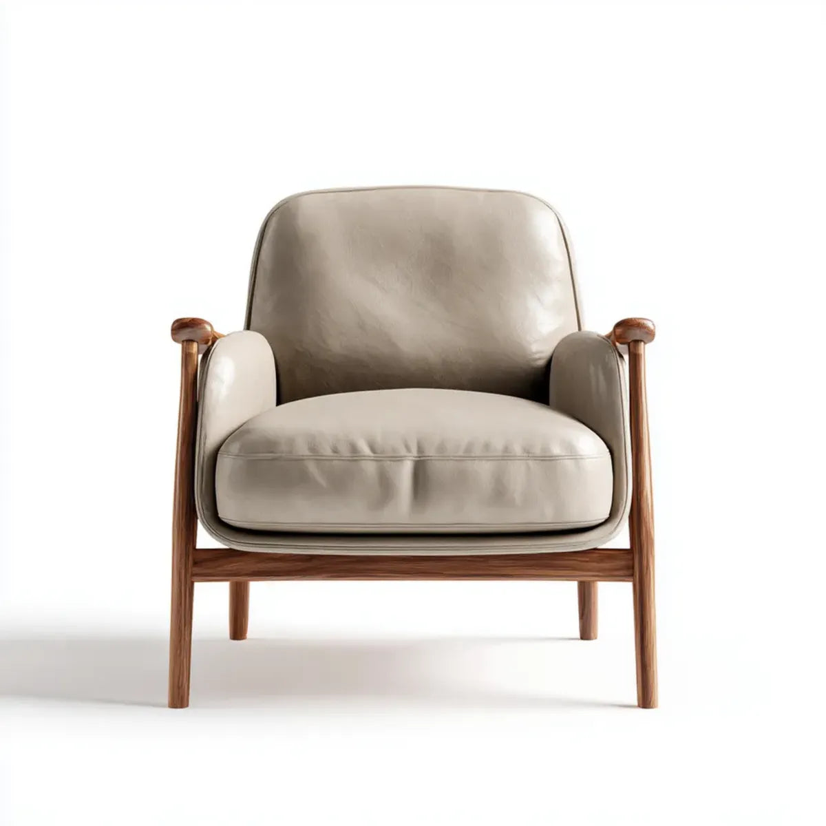 Poltrona da soggiorno beige in pelle sintetica PU con struttura in legno massello di gomma 75 x 80 x 85 cm