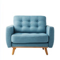 Poltrona doppia 2 posti azzurro in poliestere con gambe in legno massello 132 x 78 x 88 cm
