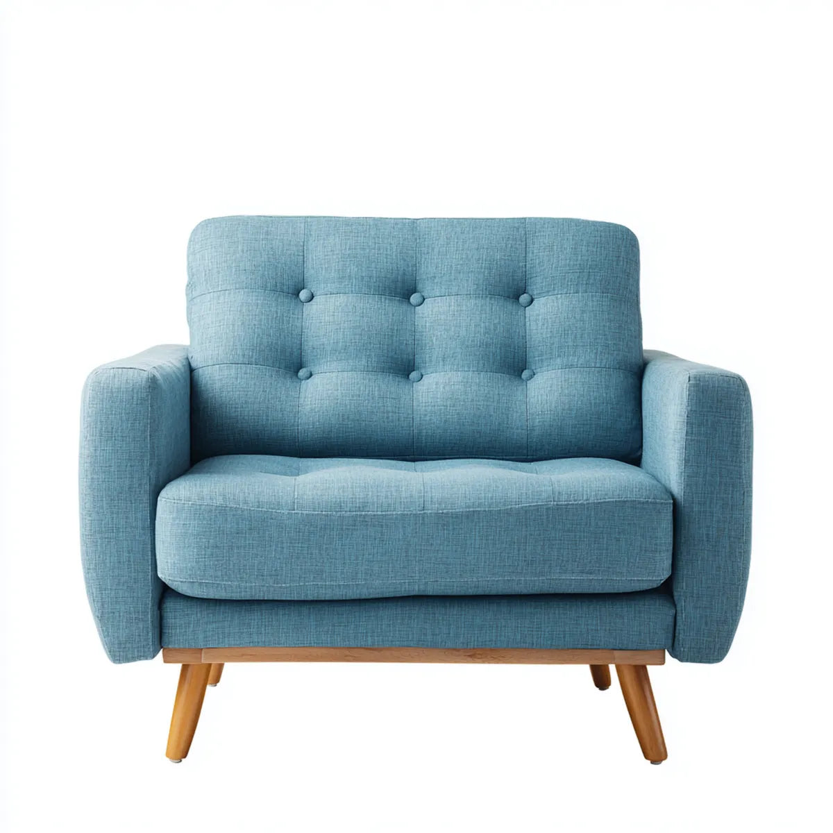 Poltrona doppia 2 posti azzurro in poliestere con gambe in legno massello 132 x 78 x 88 cm