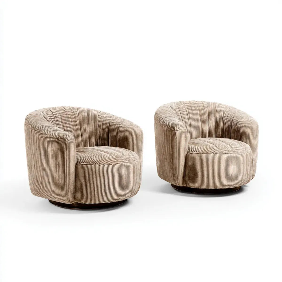 Set di 2 poltrone girevoli beige in velluto a coste di poliestere 76 x 75 x 72 cm