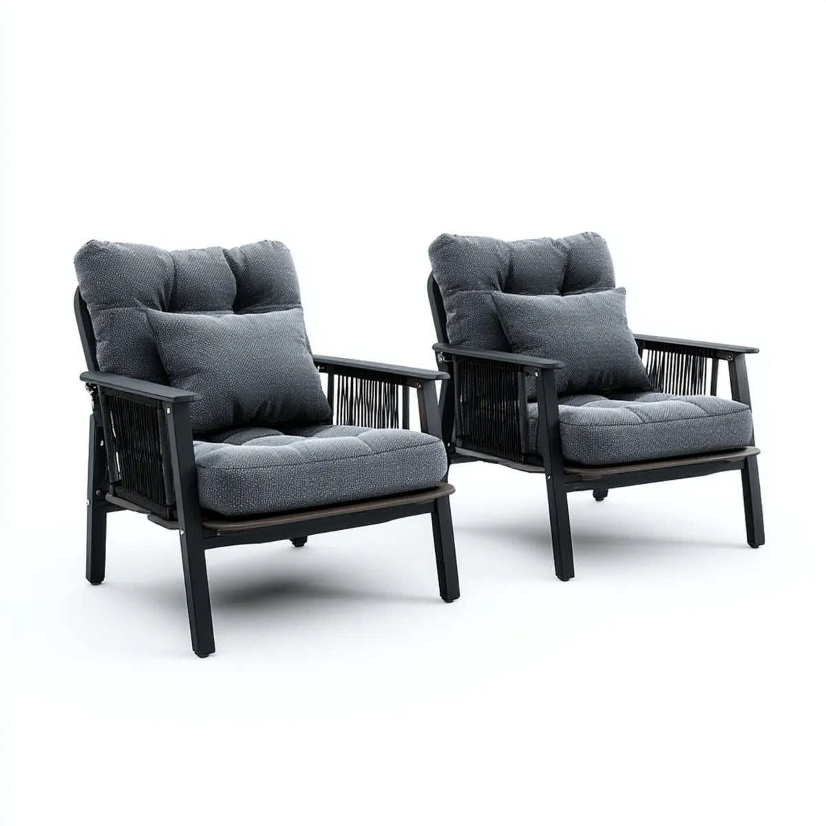 Set di 2 poltrone da soggiorno grigio antracite con struttura in acciaio e corda 72 x 78 x 82 cm