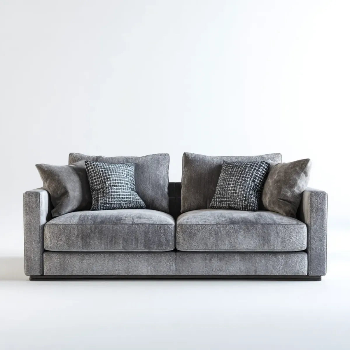 Divano 2 posti grigio in poliestere effetto velluto rettangolare 180 x 90 x 85 cm