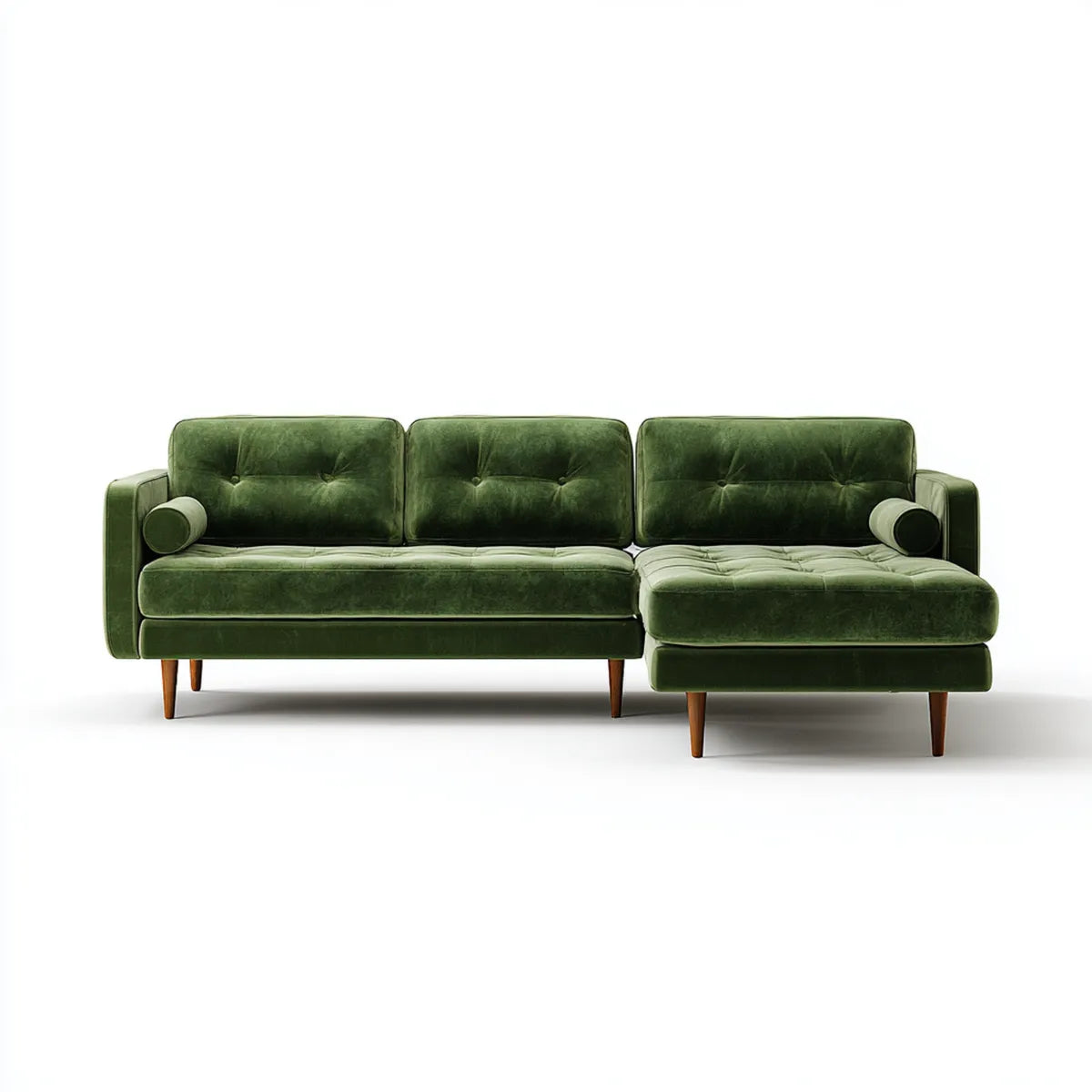 Divano angolare 3 posti verde con chaise longue destra in velluto di poliestere 250 x 160 x 85 cm