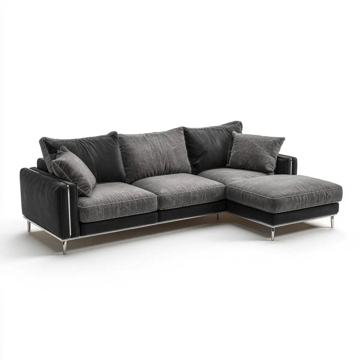 Divano angolare con chaise longue destra grigio scuro in velluto di poliestere 280 x 170 x 85 cm
