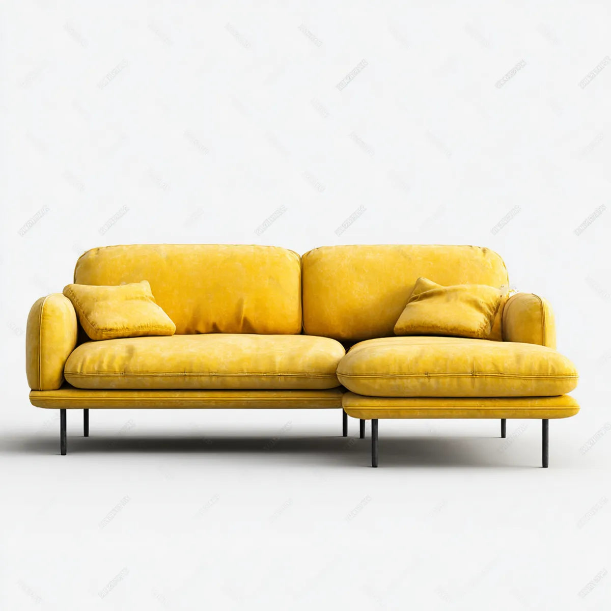 Divano angolare 2 posti con chaise longue destra giallo senape in pelle sintetica PU 240 x 150 x 85 cm