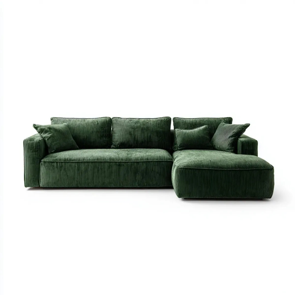 Divano angolare con penisola destra verde in velluto a coste di poliestere 260 x 160 x 85 cm