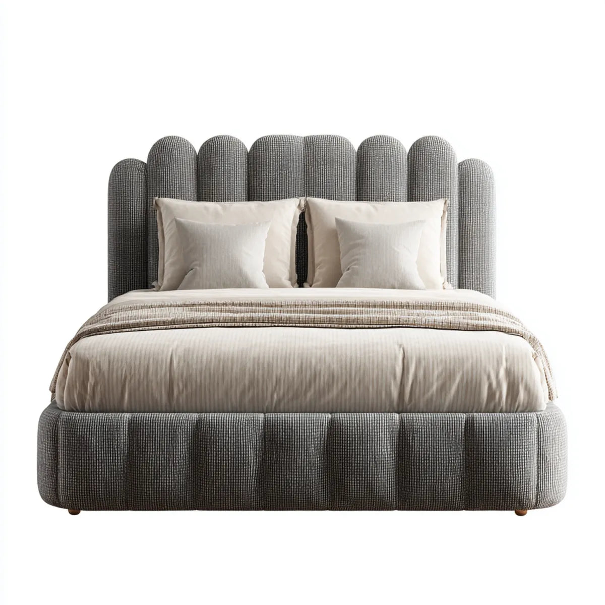 Letto matrimoniale imbottito grigio 160 x 200 cm in poliestere con testiera ondulata