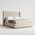 Letto matrimoniale contenitore beige 160 x 200 cm rivestito in poliestere rettangolare