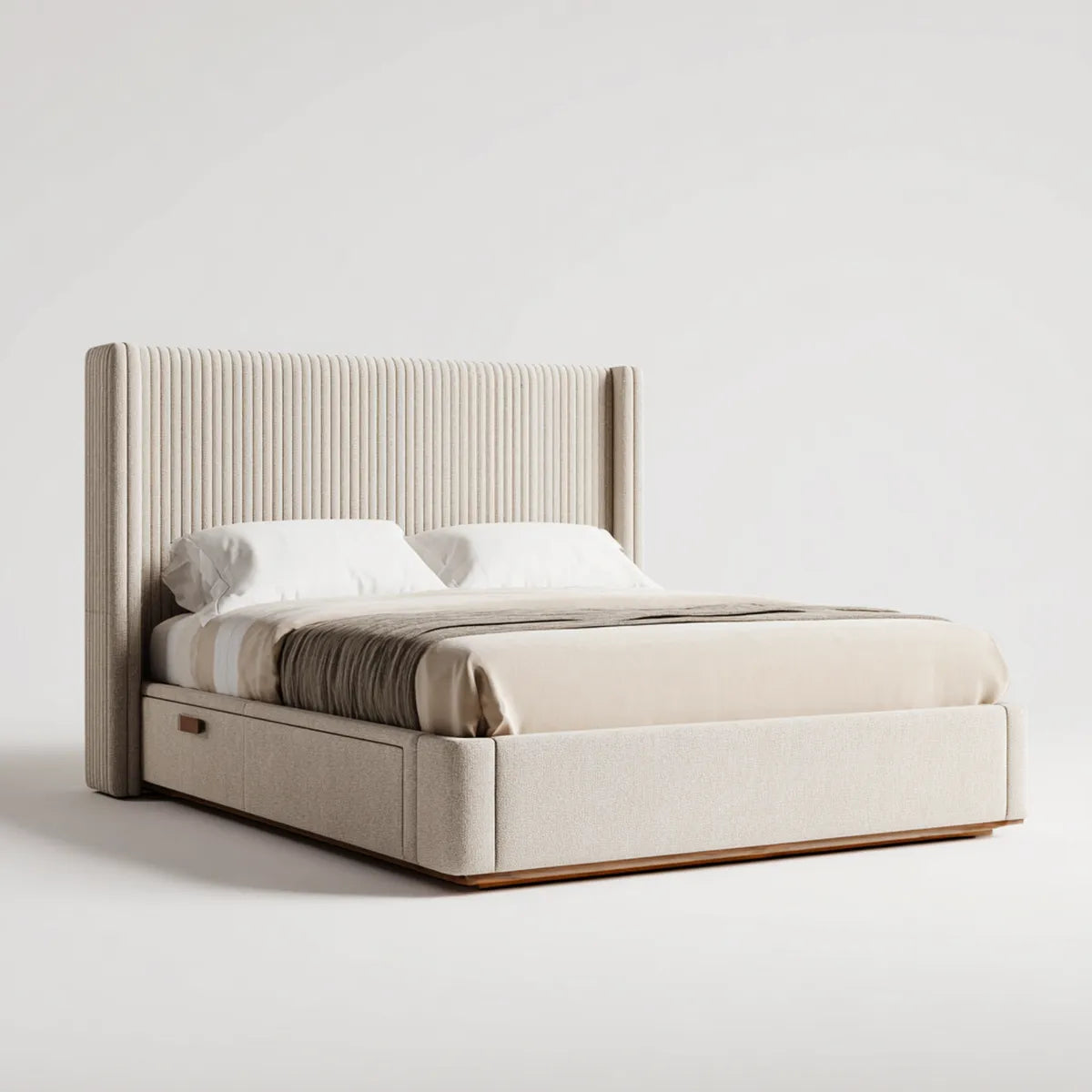 Letto matrimoniale contenitore beige 160 x 200 cm rivestito in poliestere rettangolare