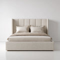 Letto matrimoniale imbottito beige 160 x 200 cm in poliestere con testiera rettangolare